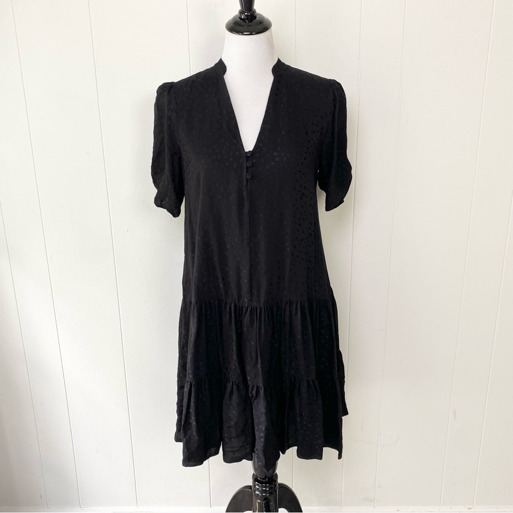 Anthropologie Stacey Shimmer Tunic Dress Sz XS Black Party Polka Dot Tiered